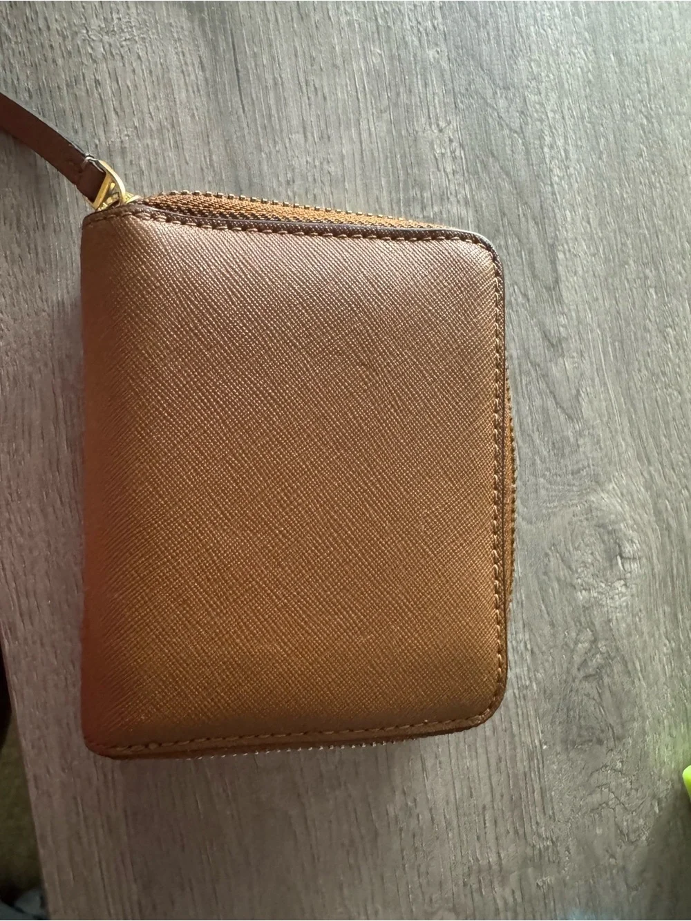 Tory Burch Brown Saffiano Zip Around Wallet with Gold Logo
